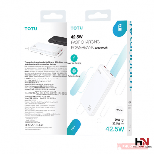sạc dự phòng TOTU 42.5w 10000mAh 